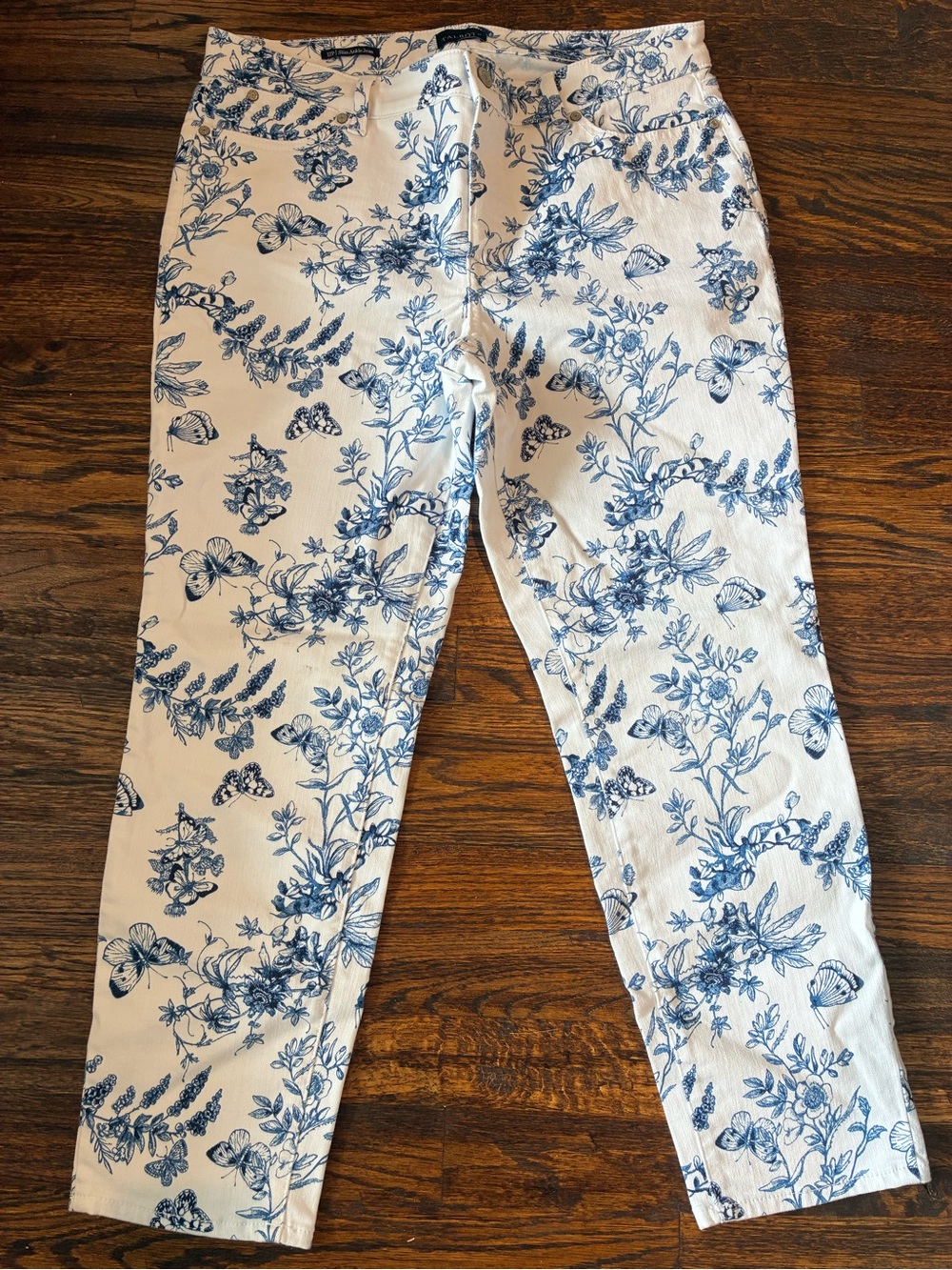 Talbots White Ankle Jeans with Blue Floral Print